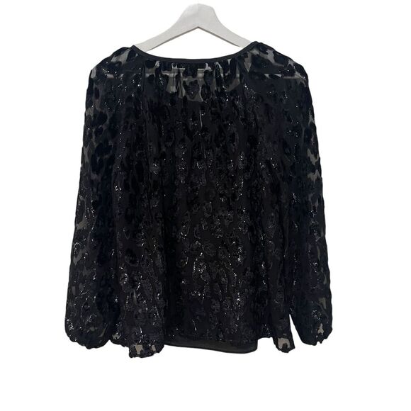 J Crew Burnout Metallic Velvet Black Leopard Long Sleeve Top Blouse Sz Small - Picture 5 of 12